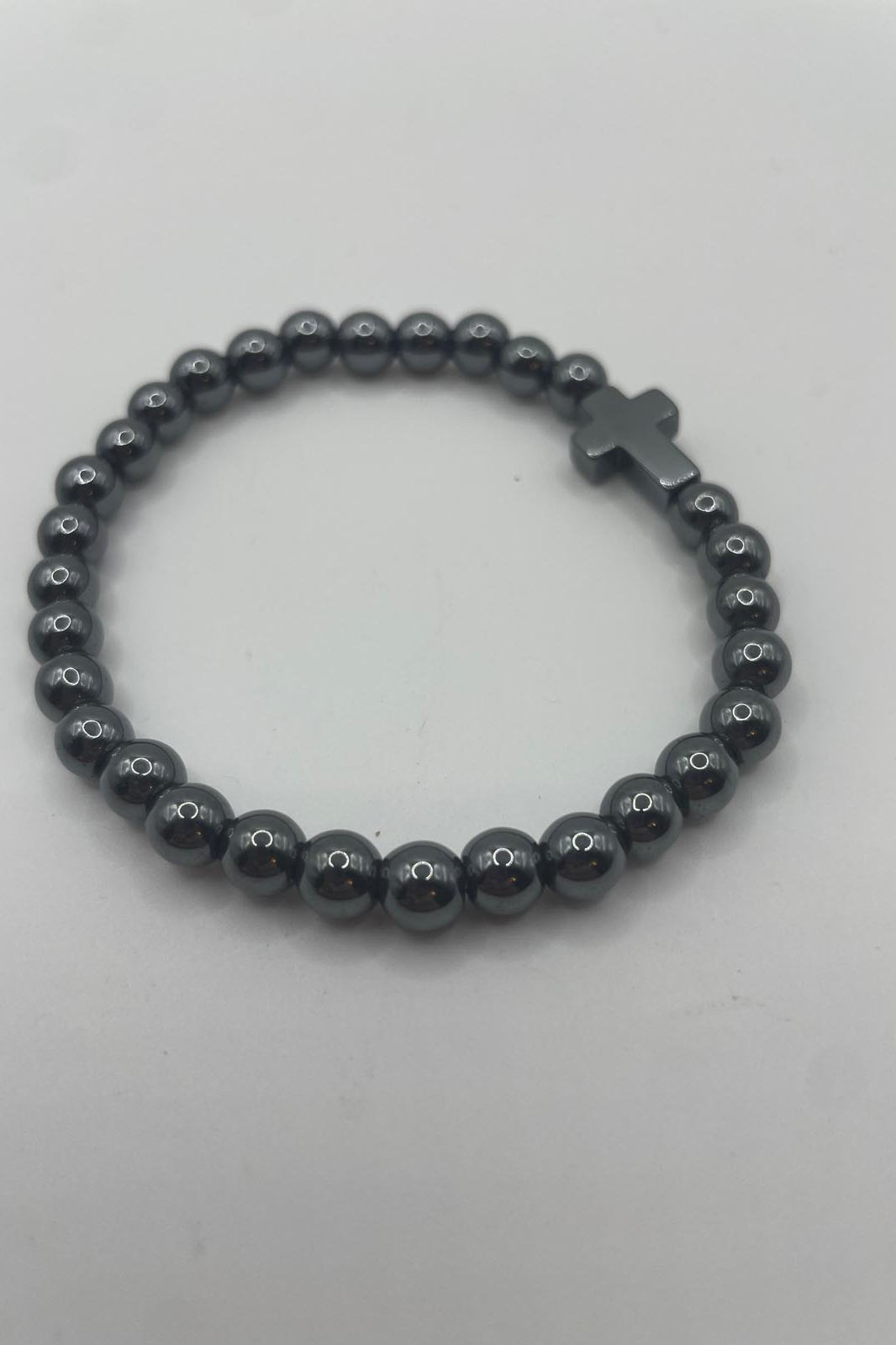 Pulsera de Hematita con Cruz