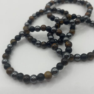 Pulsera de Triple Protección (Ojo de Tigre, Hematita y Obsidiana Negra)