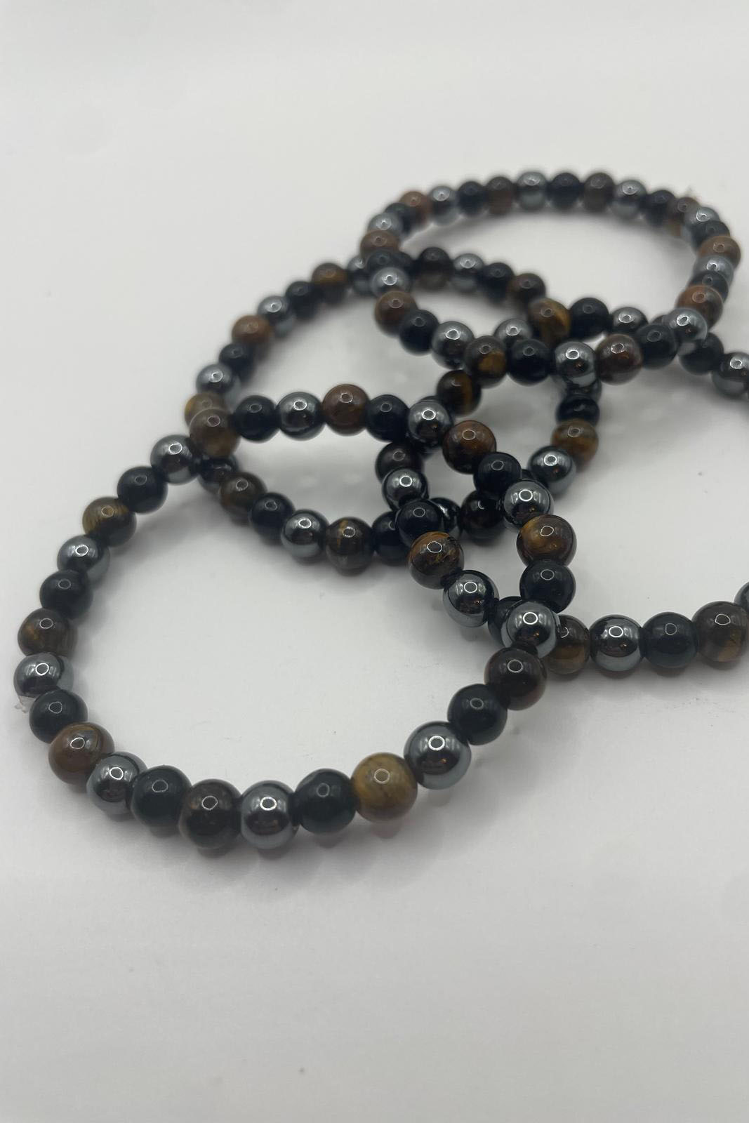 Pulsera de Triple Protección (Ojo de Tigre, Hematita y Obsidiana Negra)